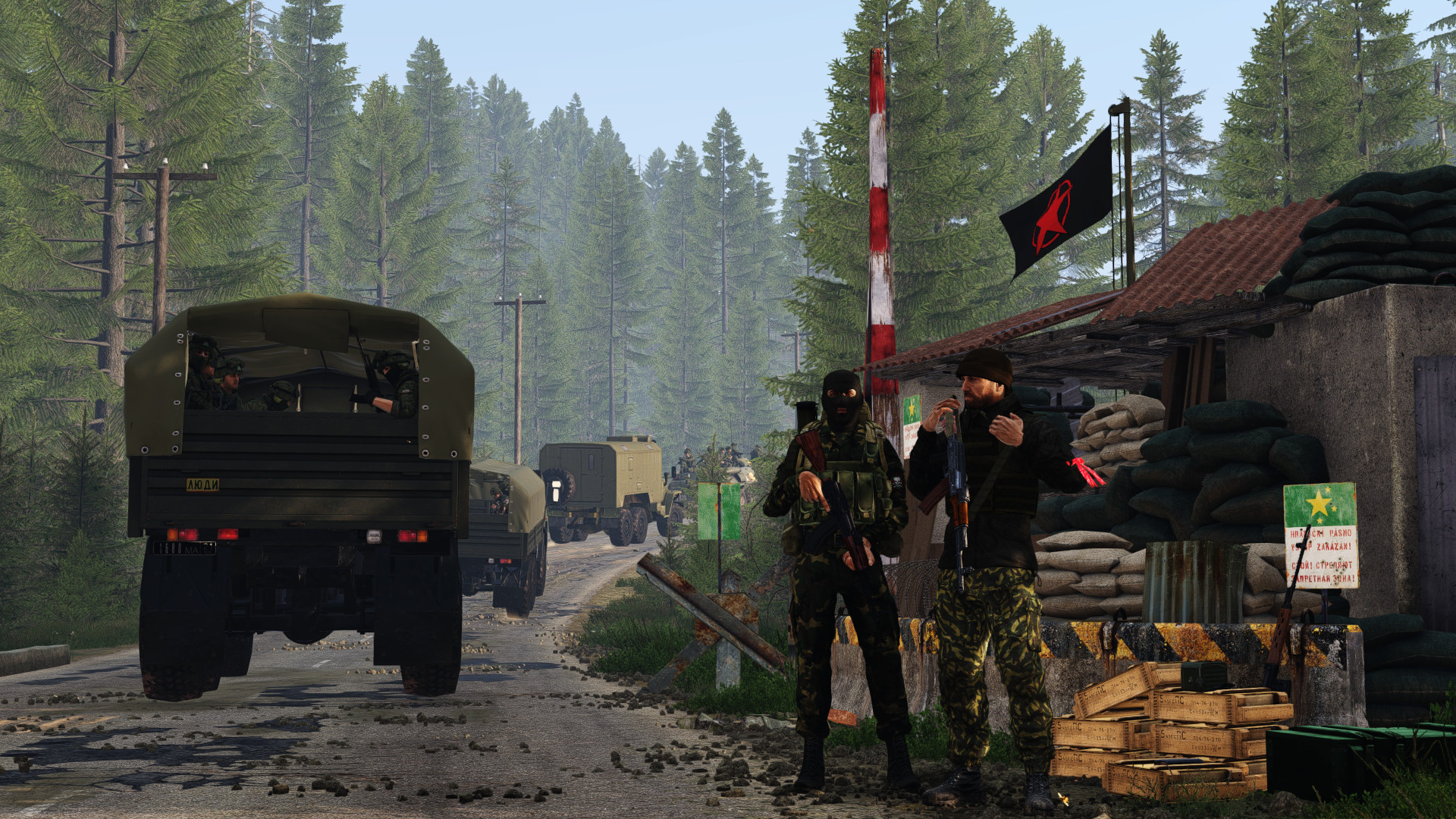 Russian trucks leave Chernarus border outpost towards Russia