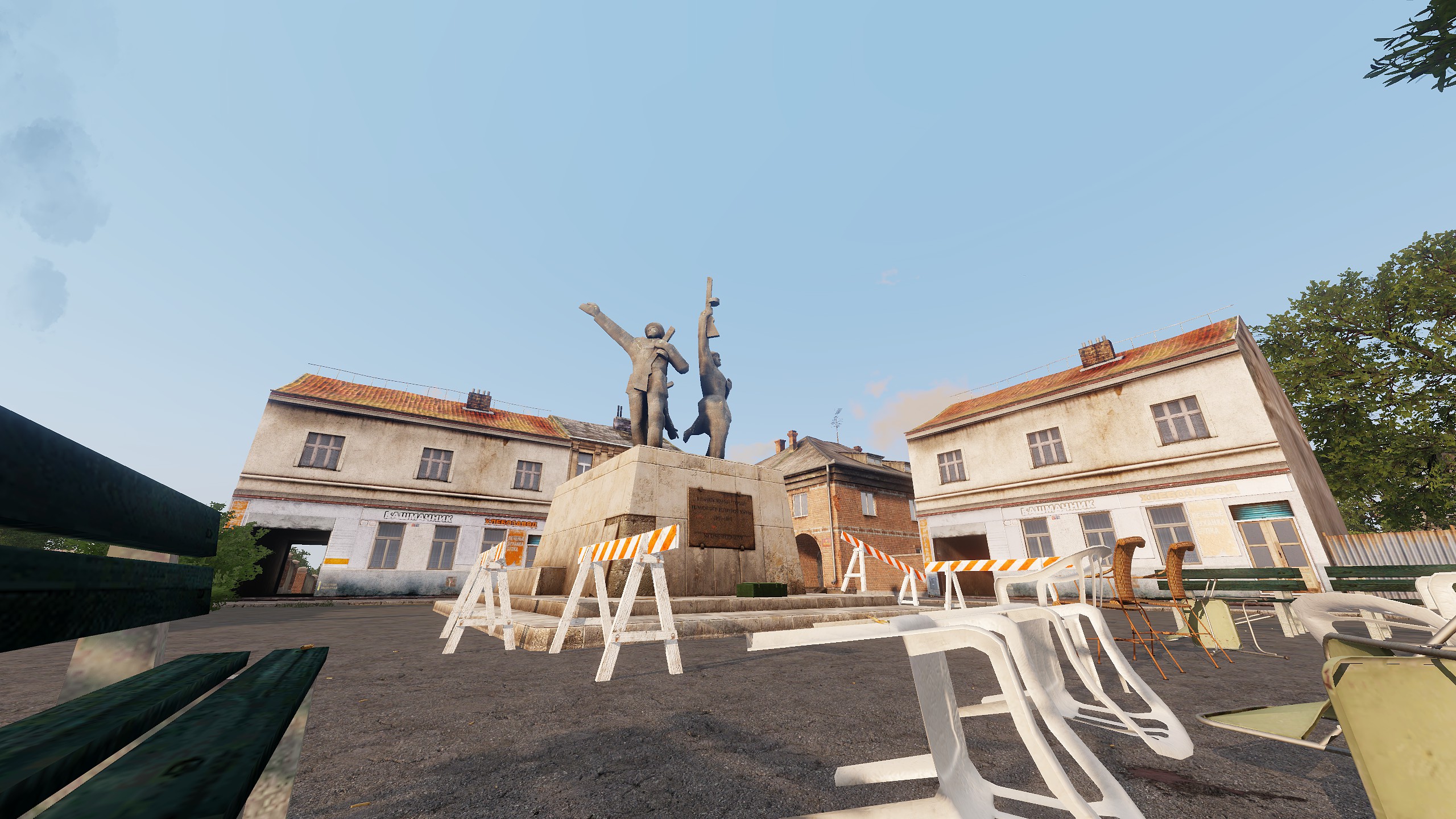 Overturned chairs and blood smears at the Vibor Square monument Cartridges can be seen lying on the ground.